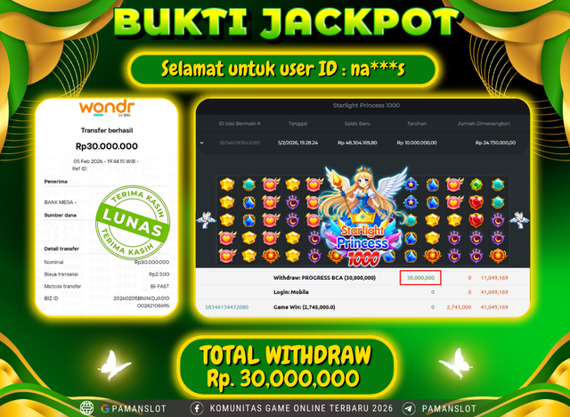 PAMANSLOT JACKPOT Game PP - Starlight Princess 1000 Rp.30,000,000- LUNAS
