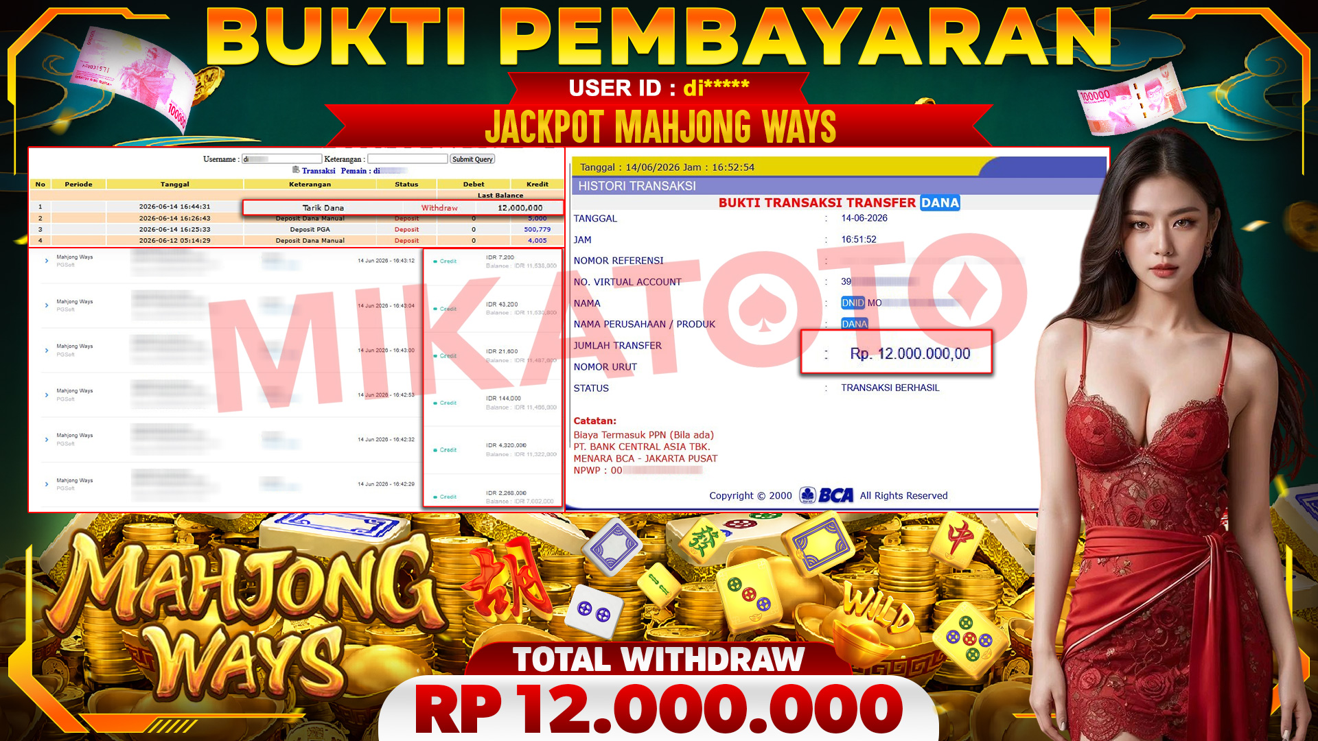 🏆 SELAMAT KEPADA PEMENANG JACKPOT DI Mahjong Ways - PGSoft 12,000,000🏆