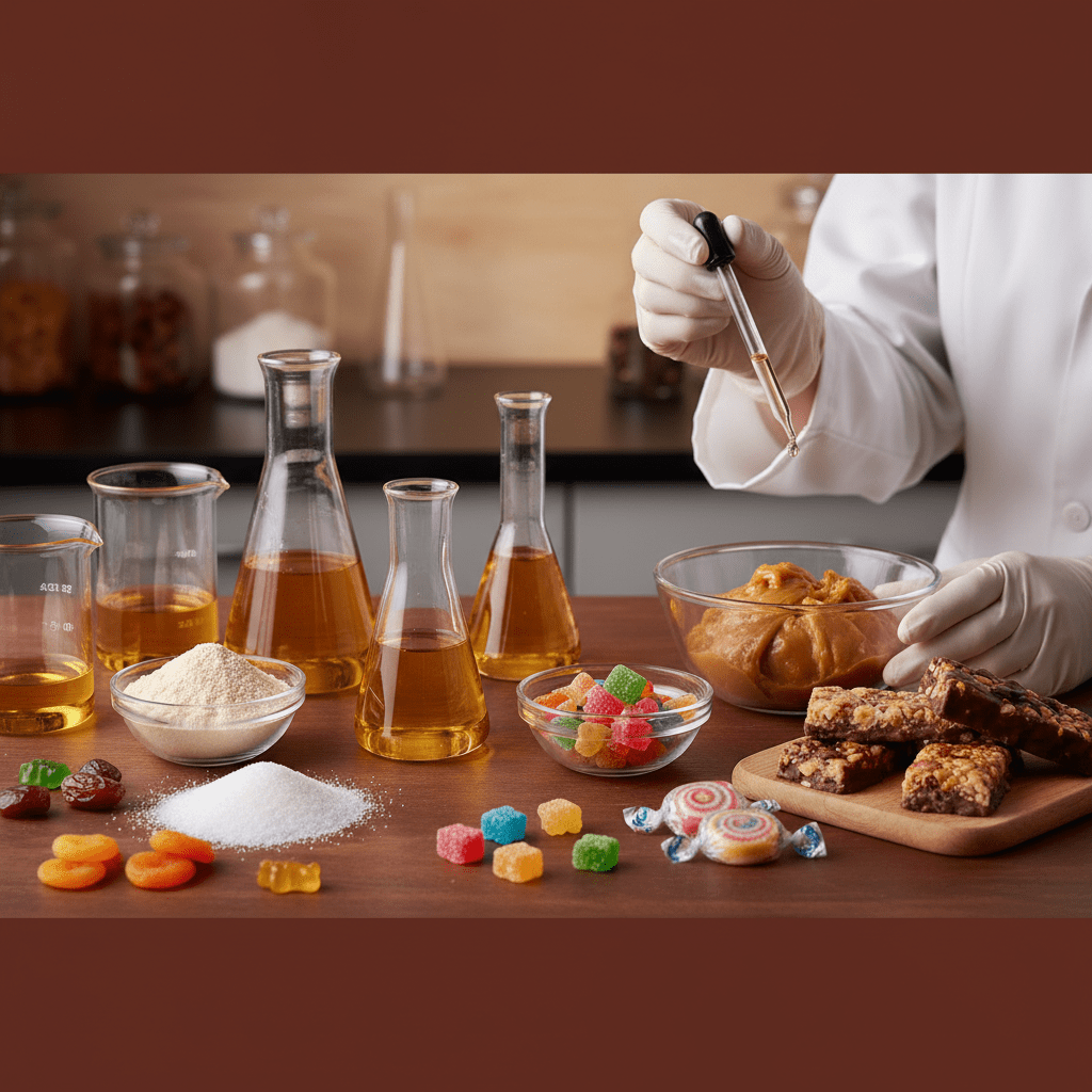 A modern lab scene with sealed glycerine containers and quality testing equipment, reinforcing purity and safe sourcing
