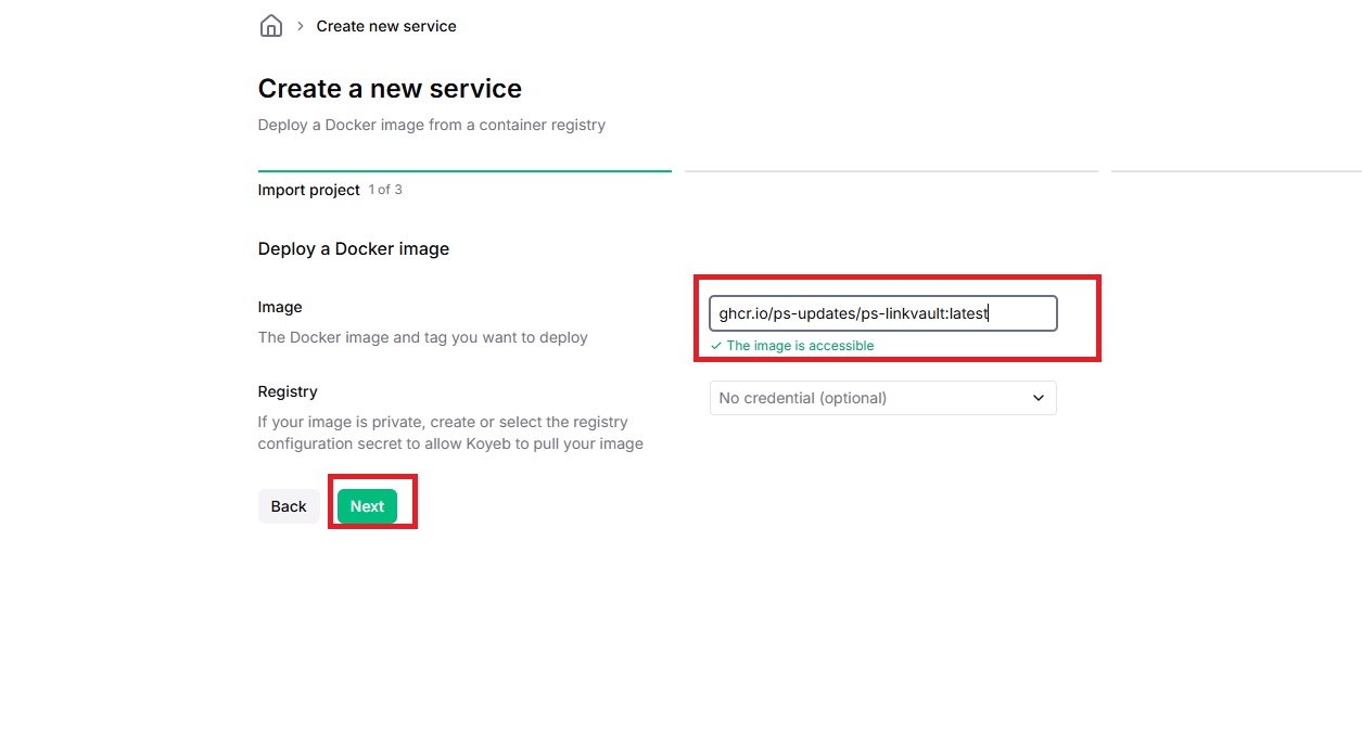 Koyeb deployment step 2: Selecting Docker