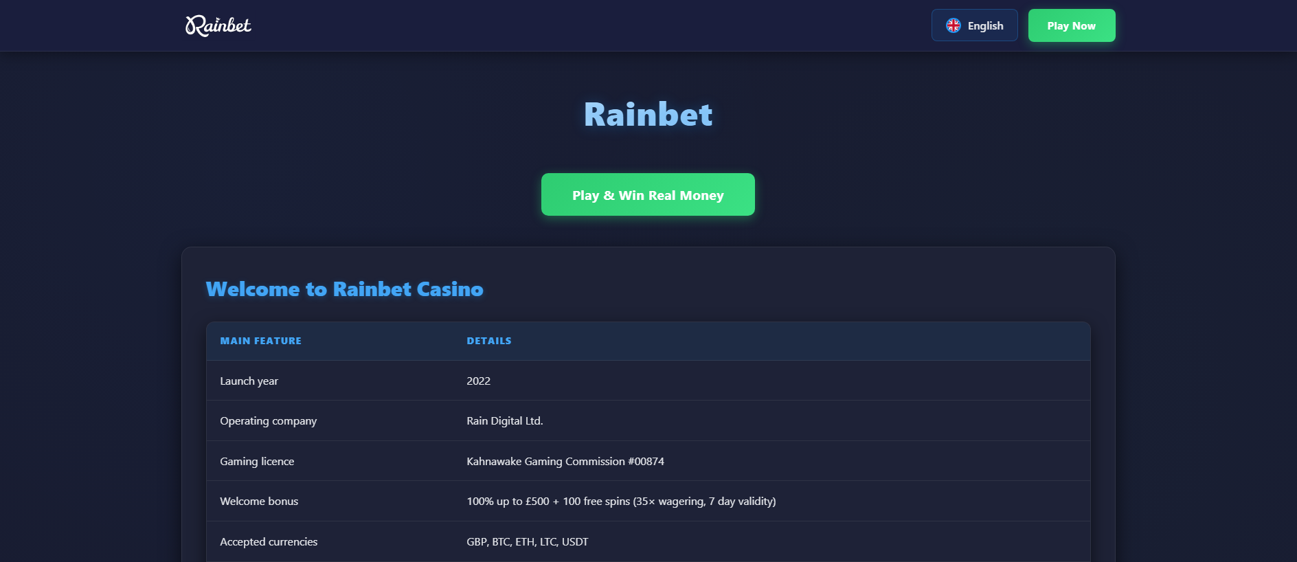 Forensic screenshot of rainbets.dev showing the phishing page layout