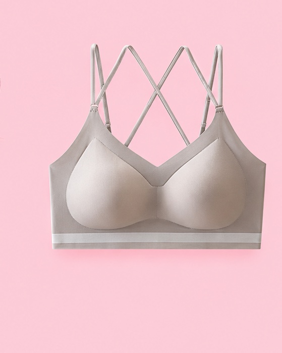 Cross-Back Strappy Seamless Bralette – Double-Strap V-Neck Bralette, Back view