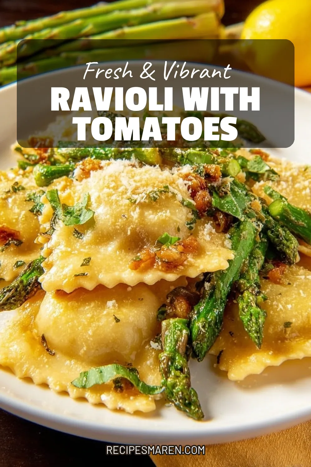 Indulge in this Fresh Herb Ravioli with Tomatoes and Asparagus, a delightful dish that brings the taste of spring to your table. With vibrant asparagus, juicy tomatoes, and fragrant herbs, this recipe is a quick and easy homemade meal ideal for weeknight dinners. It's not only delicious but also full of fresh flavors that everyone will love. Make your meal special and click for the full recipe.