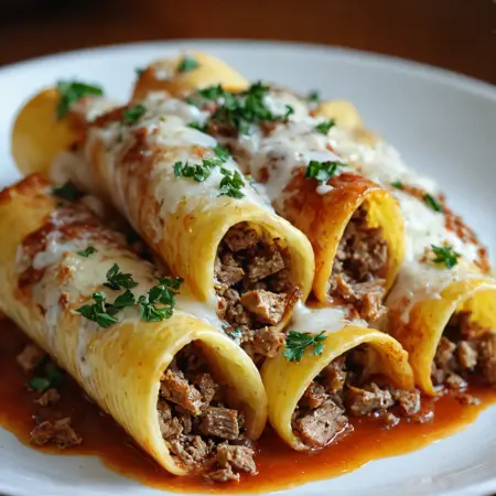 Stuffed Pasta Tubes with Beef and Cheese