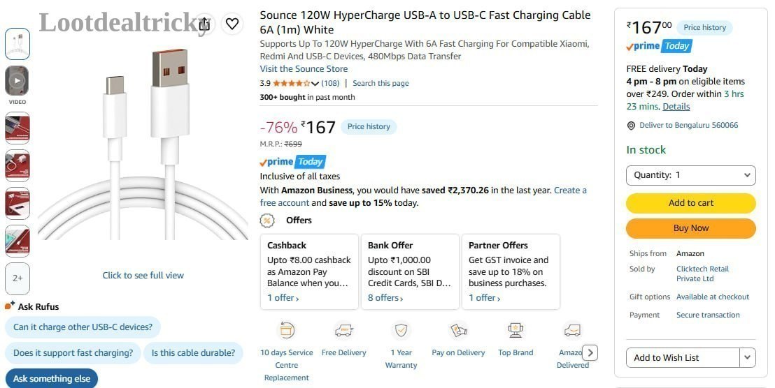 120w Hypercharge Usb – Just ₹167 | Exclusive Sale Discount