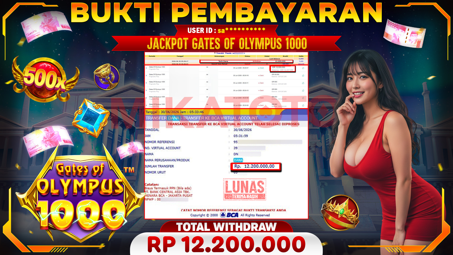 🏆 SELAMAT KEPADA PEMENANG JACKPOT DI Gates Of Olympus 1000 - Pragmatic Play 12,200,000🏆