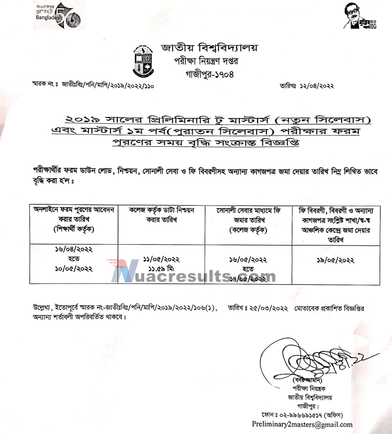 Masters 1st Part Form Fill Up Notice 2022 Time Extend