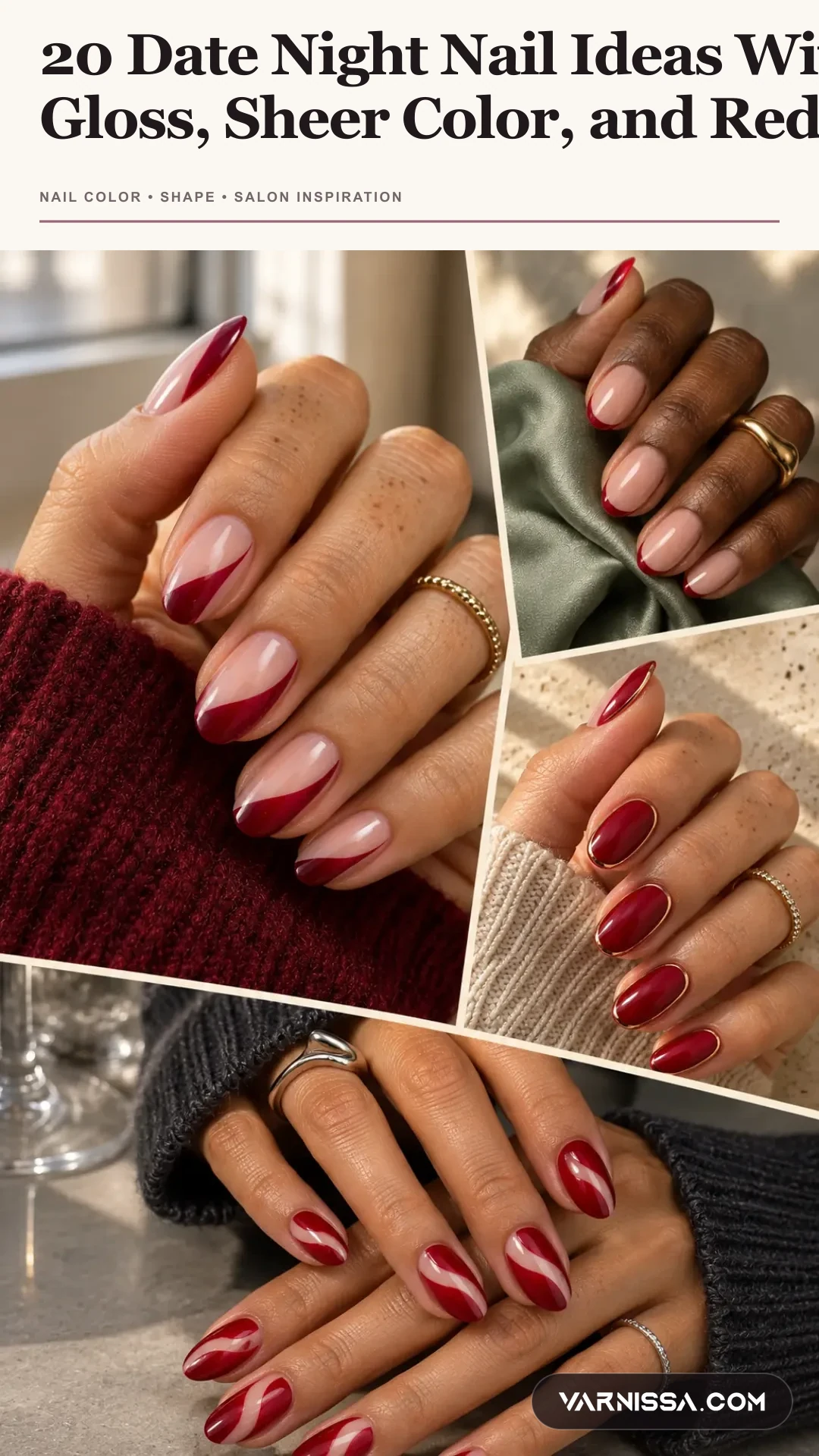 20 Date Night Nail Ideas With Gloss, Sheer Color, and Red Pinterest pin