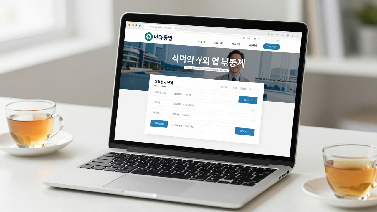 복지로 기초연금 모의계산 화면이 떠 있는 노트북과 차 한 잔