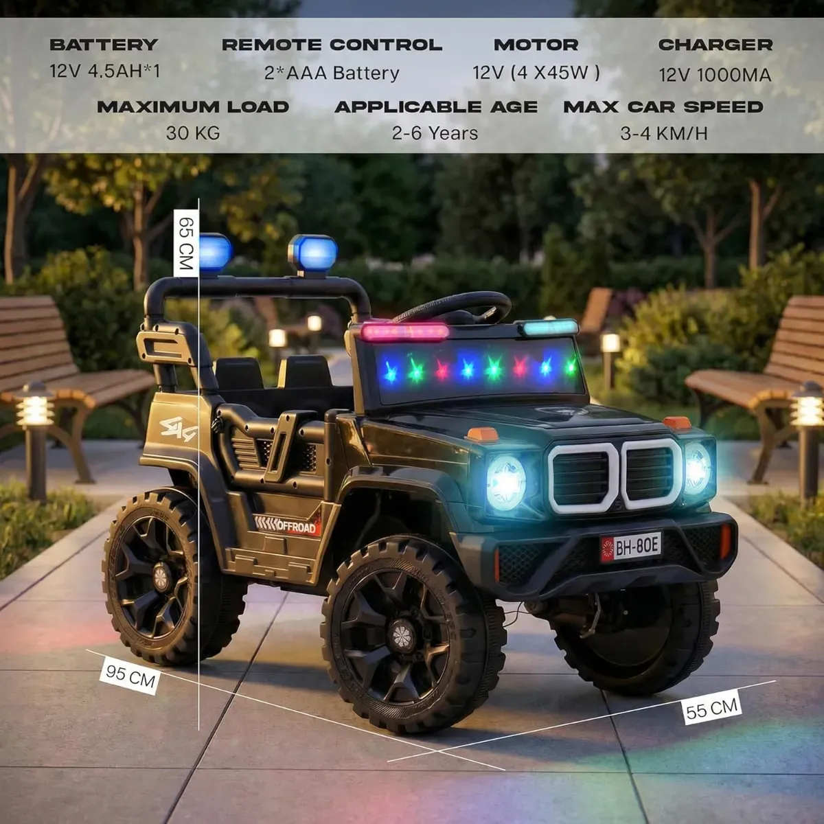 80 E Operated Jeep for Kids with Parental Control | Kids Electric Battery Car with 4x4 Motors, RGB Lights & Music | Rechargeable Electric Ride on Toy Car for Kid 1 to 6 Years photo 13
