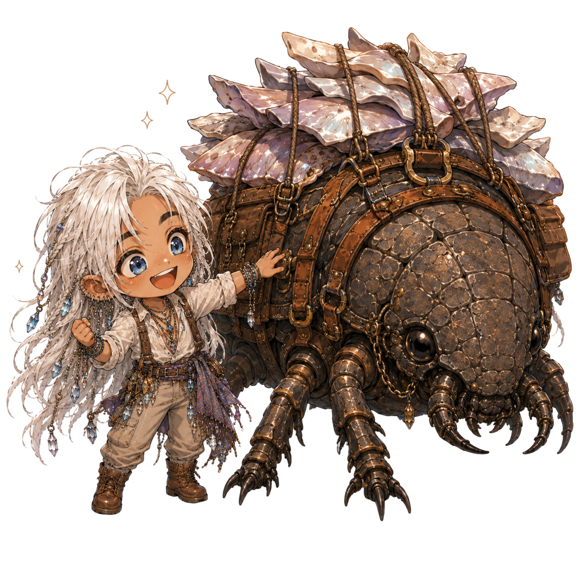 Chibi Landon standing beside Strata.
