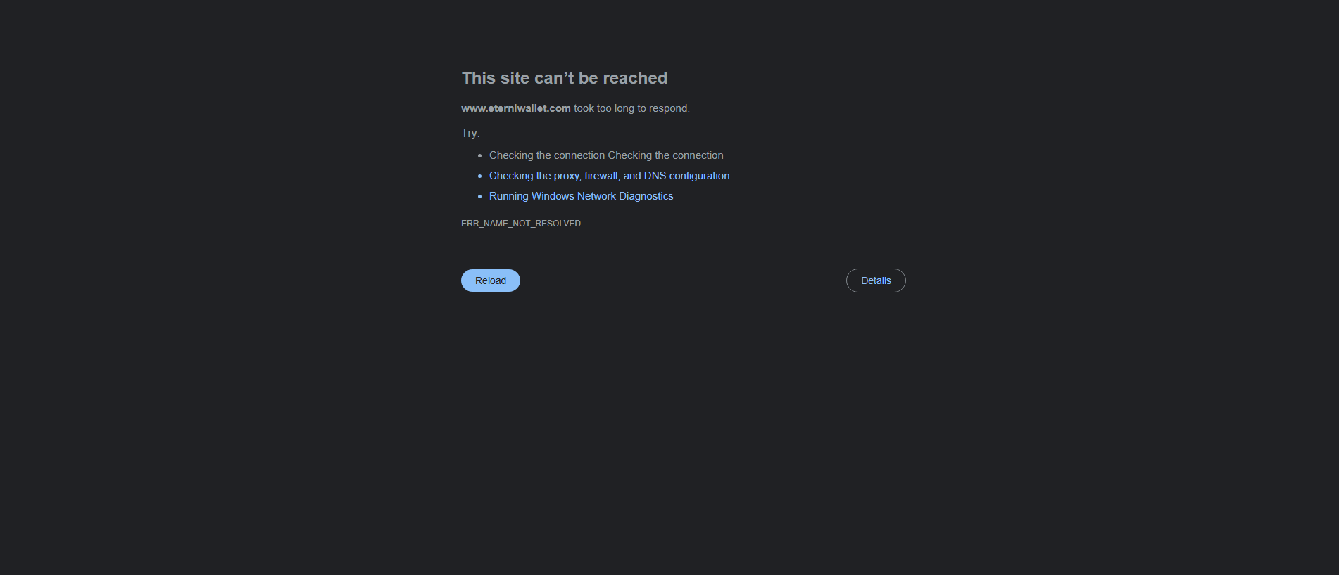 Stored capture of eternlwallet.com
