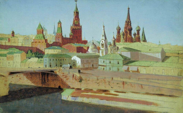 Вид на Москворецкий мост Кремль и храм Василия Блаженного 1882