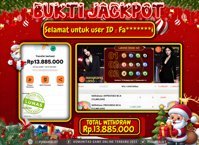 PAMANSLOT JACKPOT Game Togel Hongkong Lotto Rp.13,885,000- LUNAS