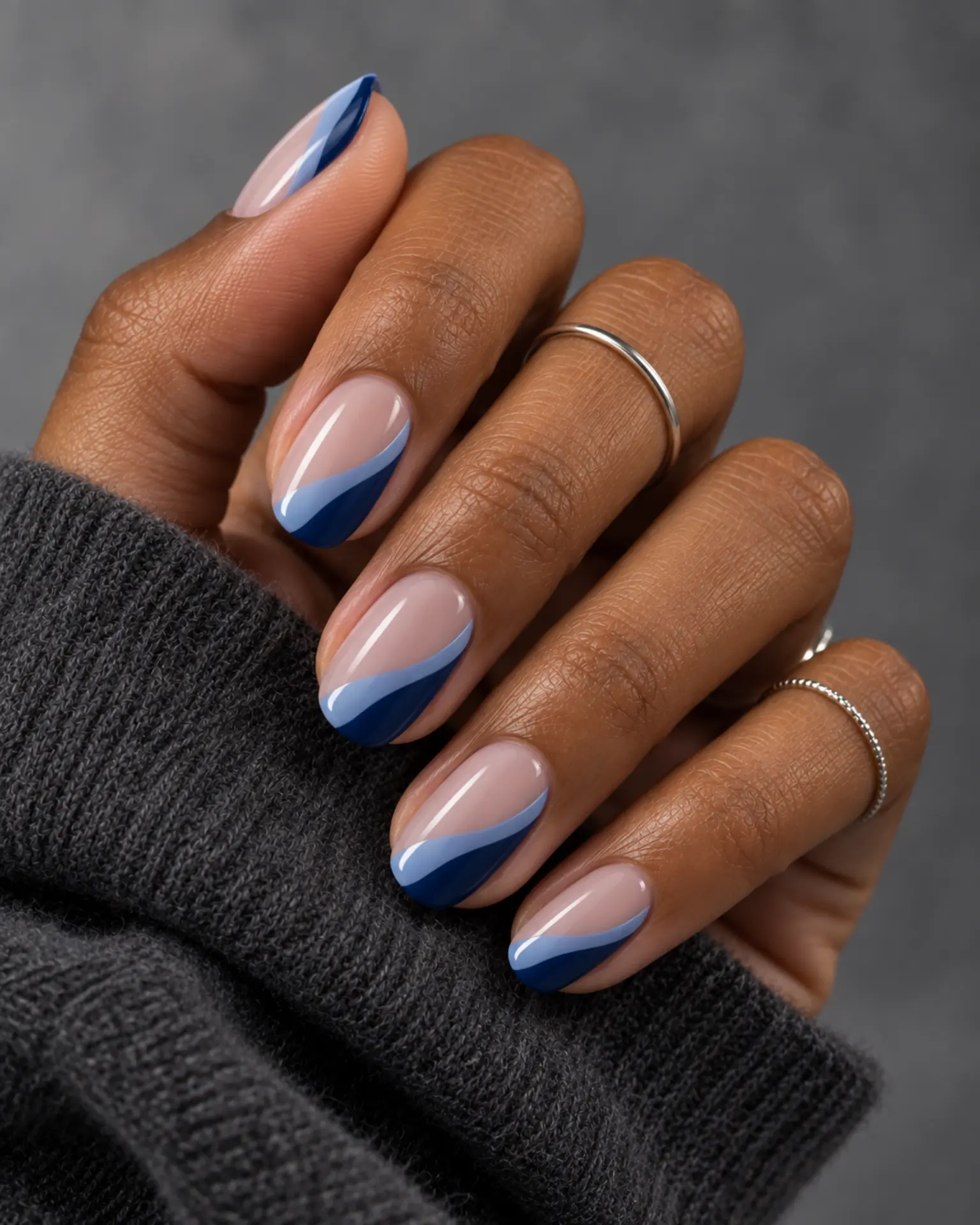 Blue Side-French Sweep manicure inspiration for blue nail ideas