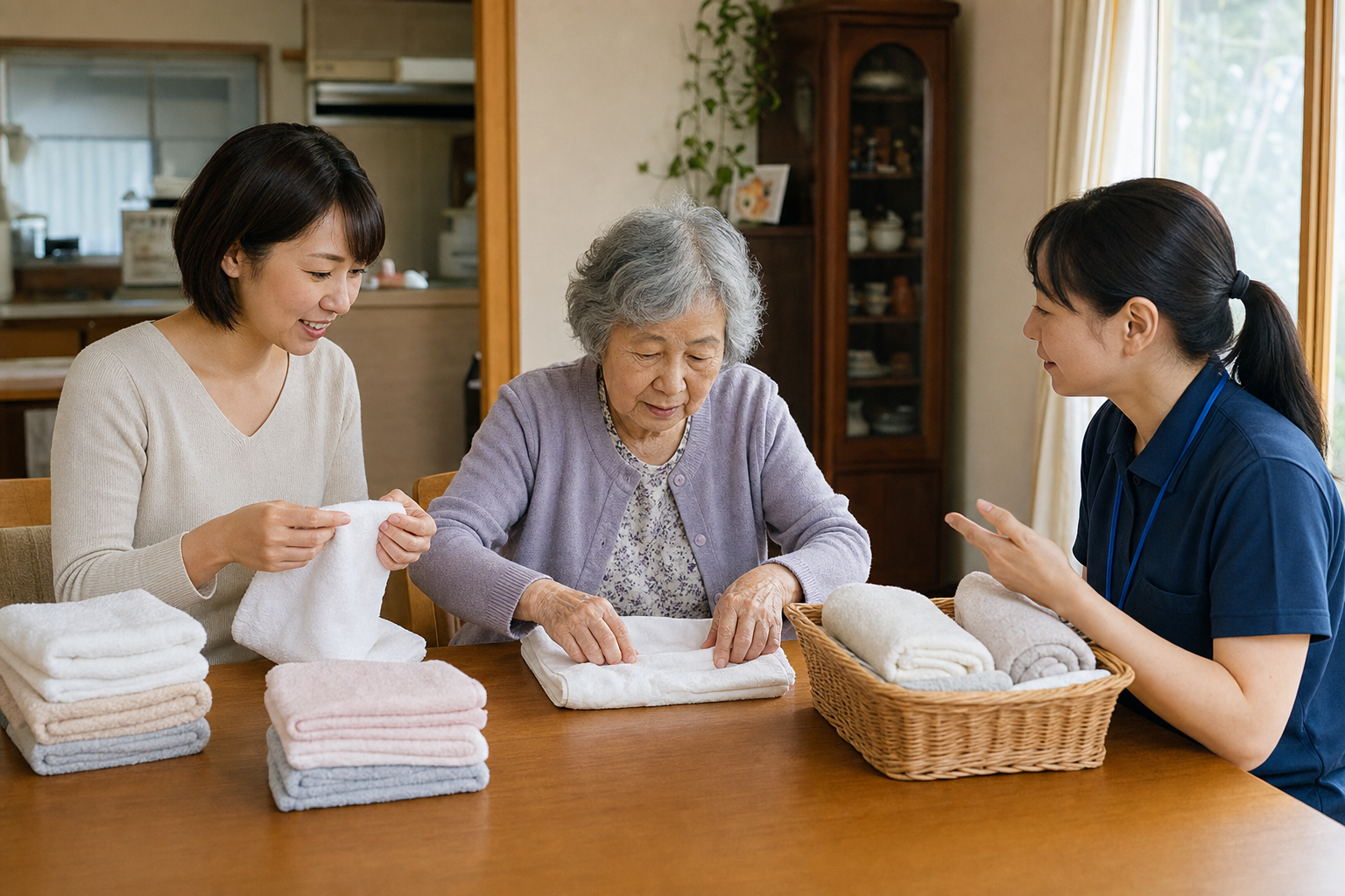 家族と専門職が本人の生活活動を一緒に支える様子