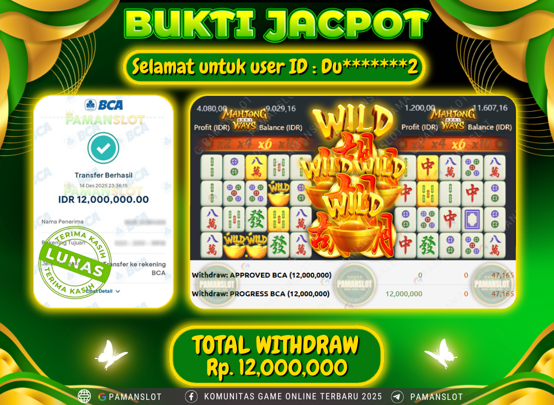 PAMANSLOT JACKPOT Game PG - Mahjong Ways Rp.12,000,000- LUNAS