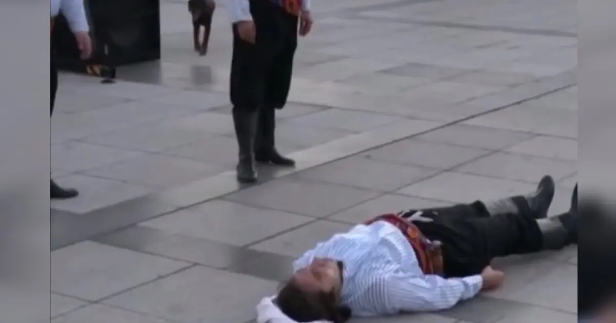 Dog Comforts Actor During Street Play