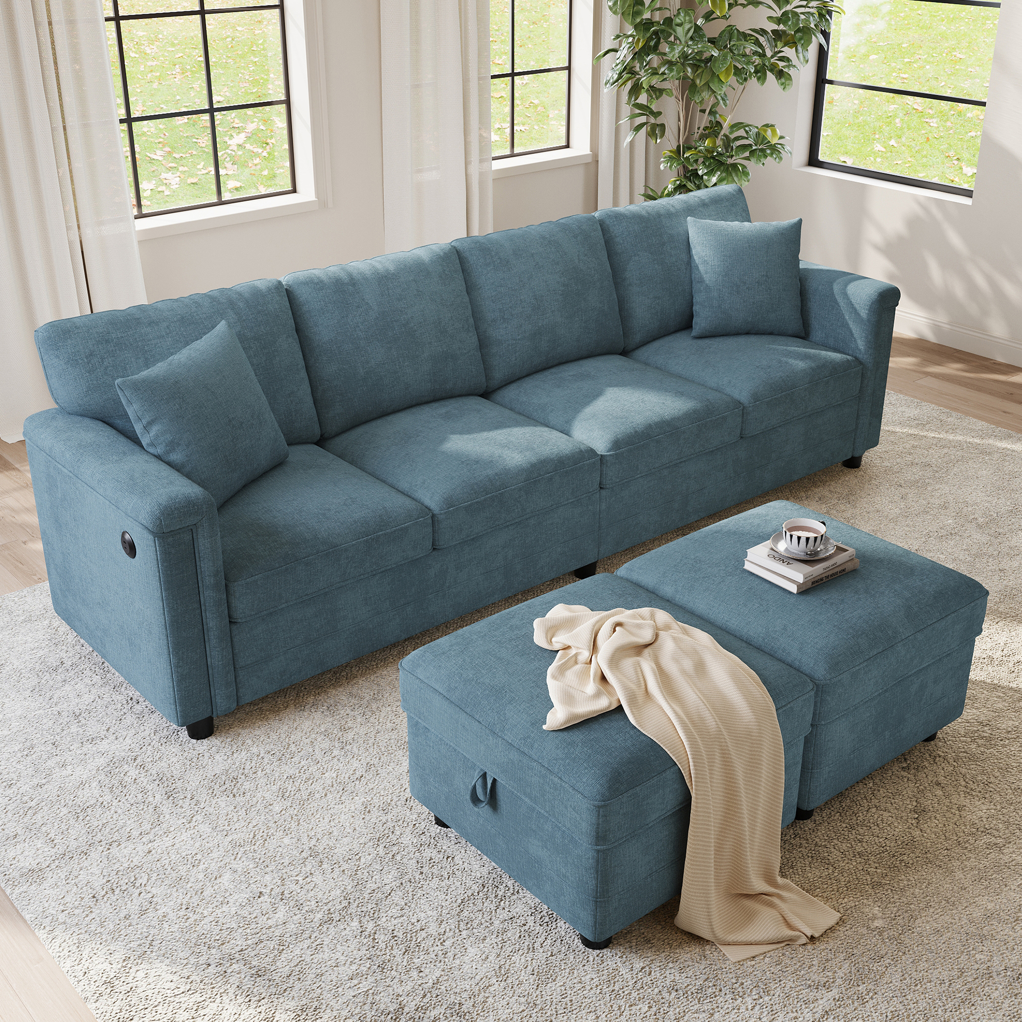 Canapé d'angle convertible bleu dans le salon