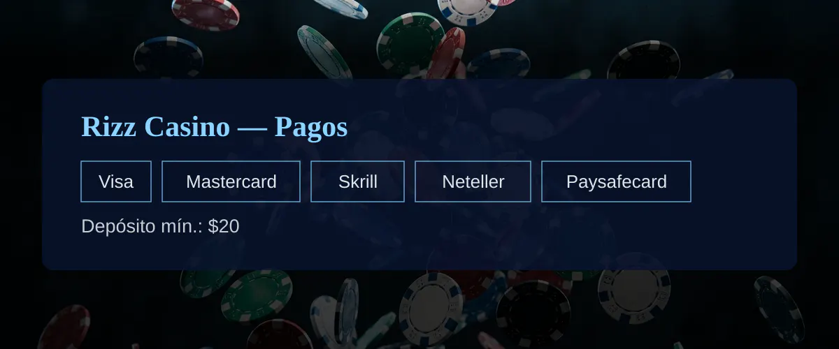 Rizz Casino — Pagos: Visa, Mastercard, Skrill, Neteller, Paysafecard Rizz Casino — Pagos: Visa, Mastercard, Skrill, Neteller, Paysafecard