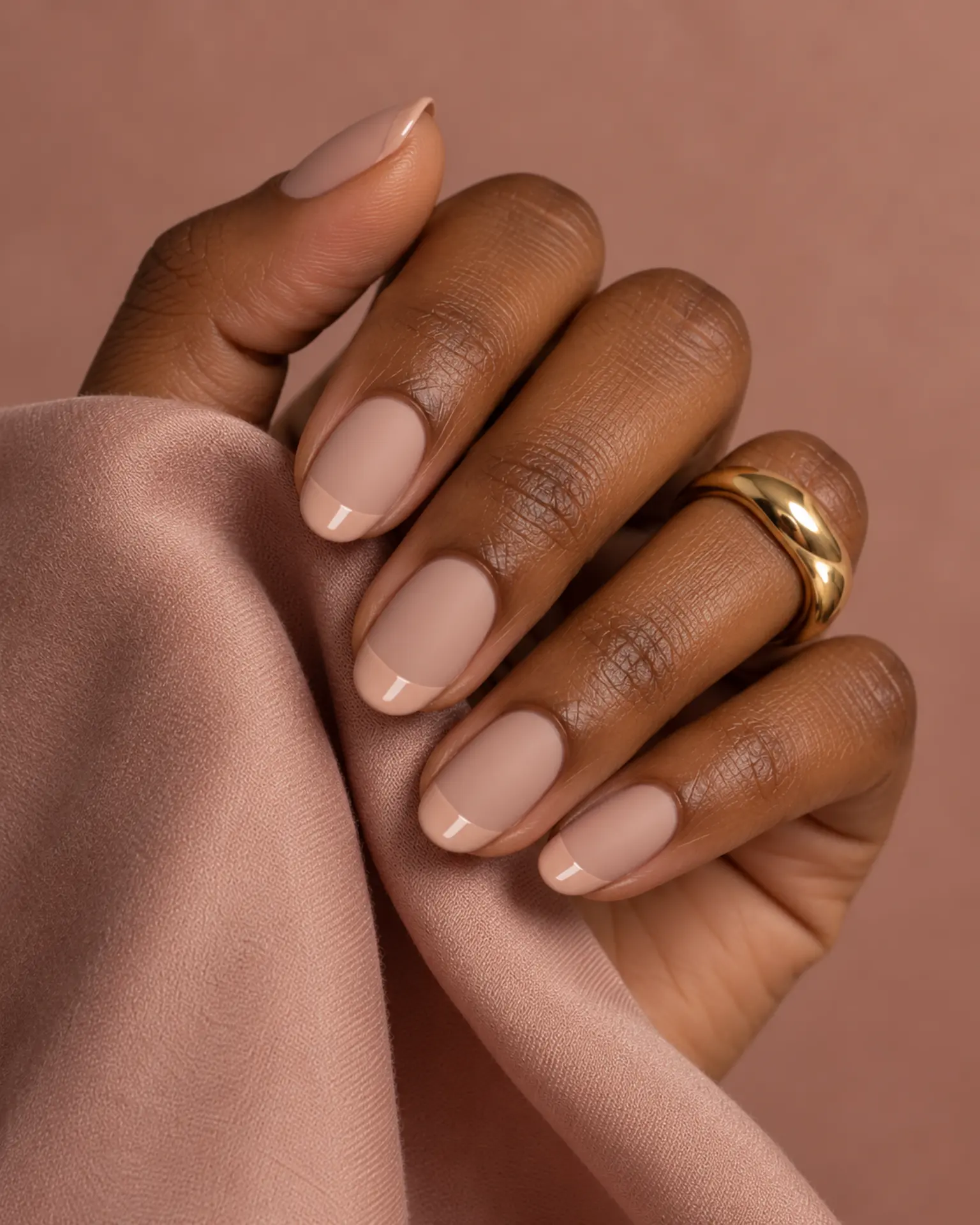 Nude Matte + Gloss Tip manicure inspiration for nude nail ideas