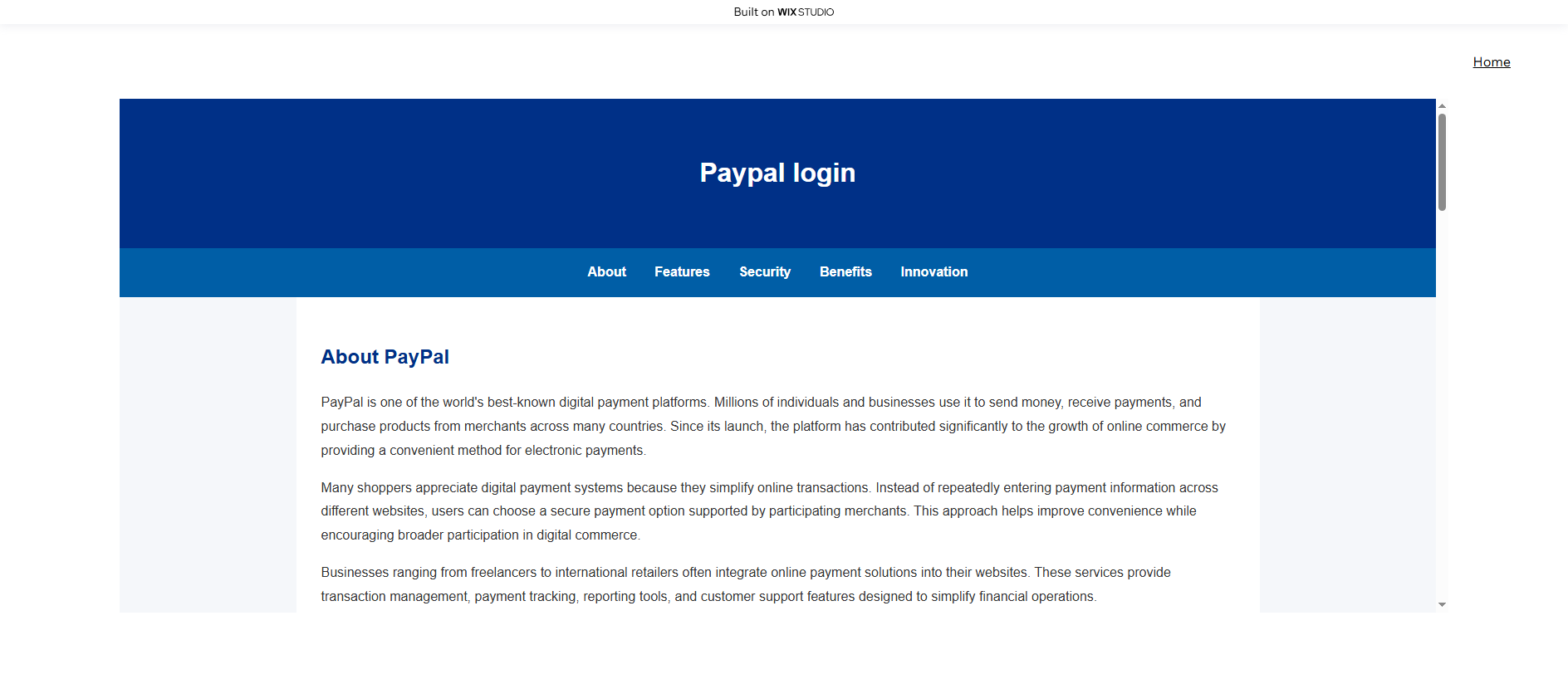 Forensic screenshot of webpapyal-learn.wixstudio.com showing the phishing page layout