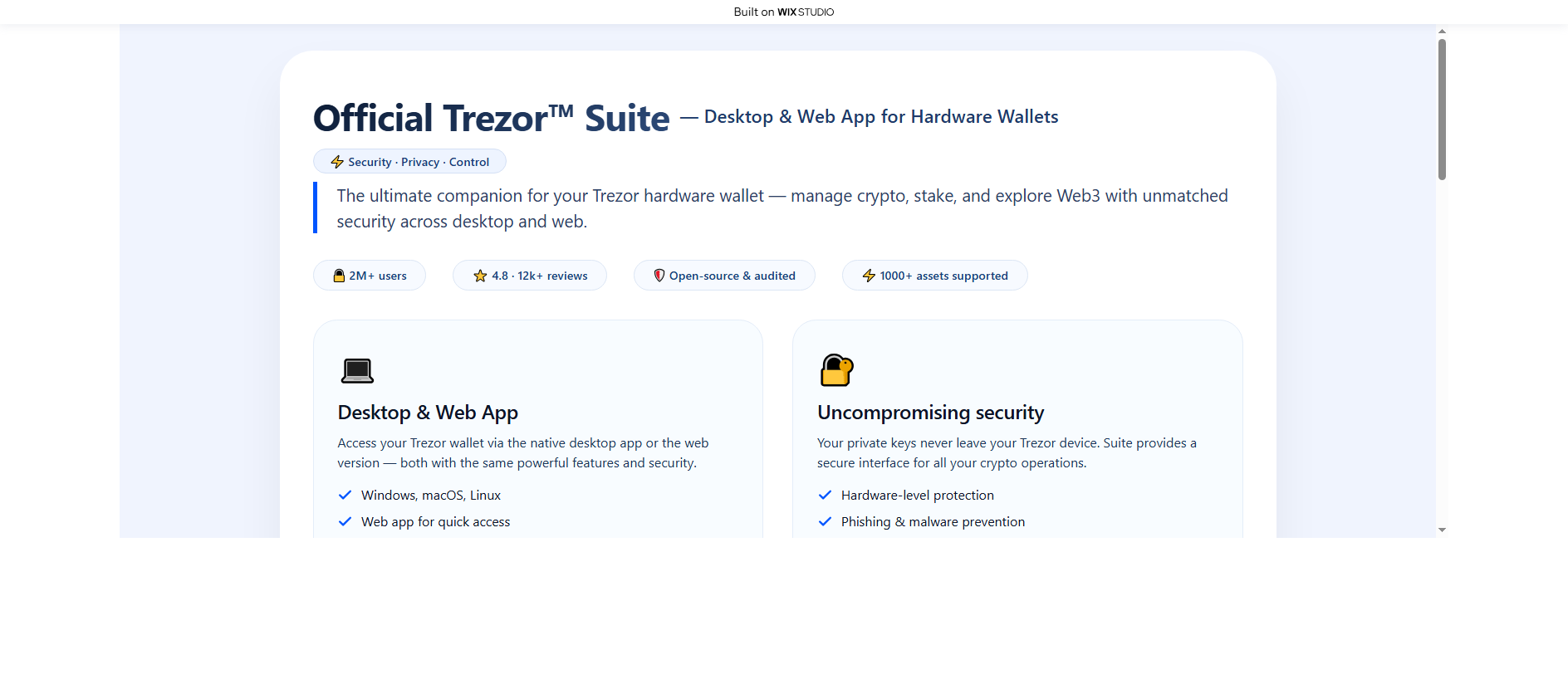 Stored capture of homepage-trezrosuite.wixstudio.com