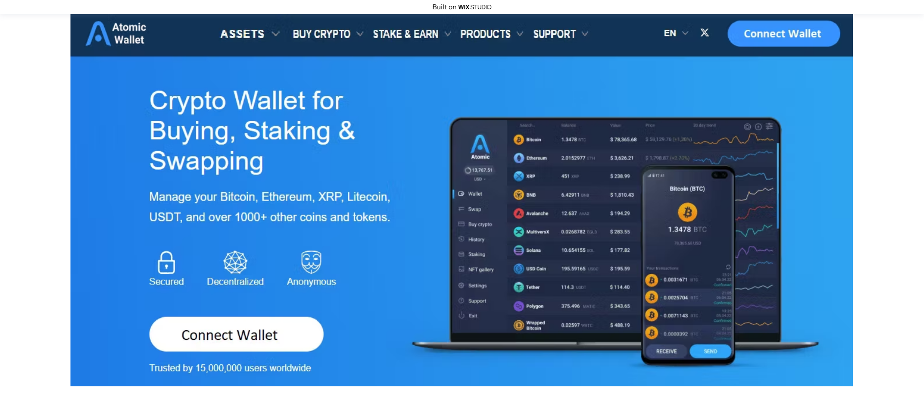 Forensic screenshot of startedatomicapps.wixstudio.com showing the phishing page layout