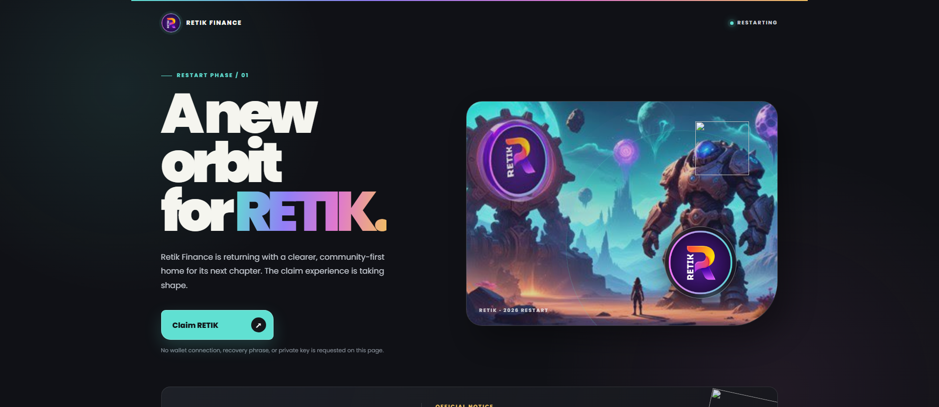 Forensic screenshot of retiklaunch.live showing the phishing page layout
