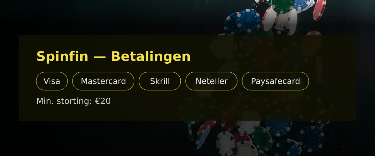 Spinfin — Betalingen: Visa, Mastercard, Skrill, Neteller, Paysafecard