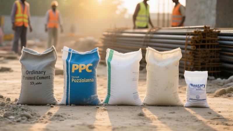 Types of Cement Used in House Construction 2026 - OPC 43/53, PPC, PSC, SRPC, Masonry and White Cement Guide