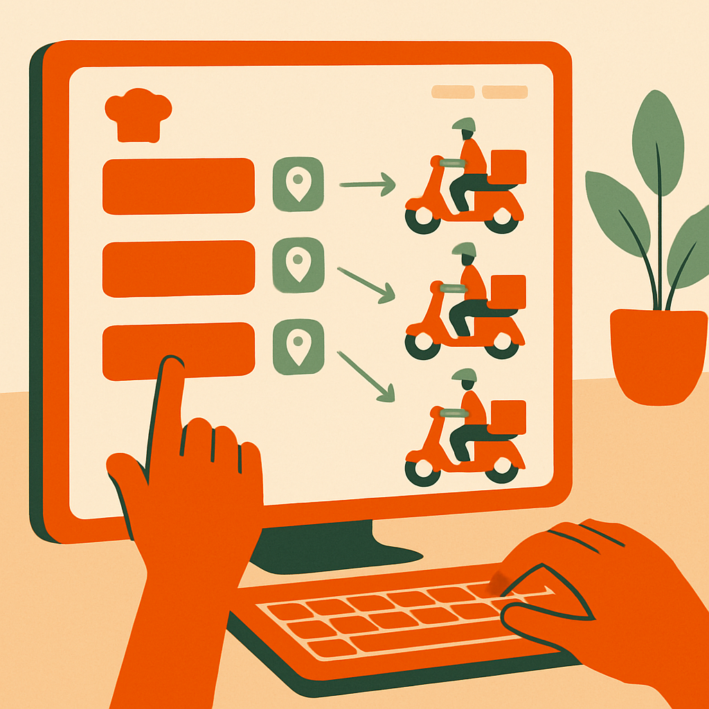 Automated dispatch dashboard assigning orders to delivery personnel in real time for Indian restaurant