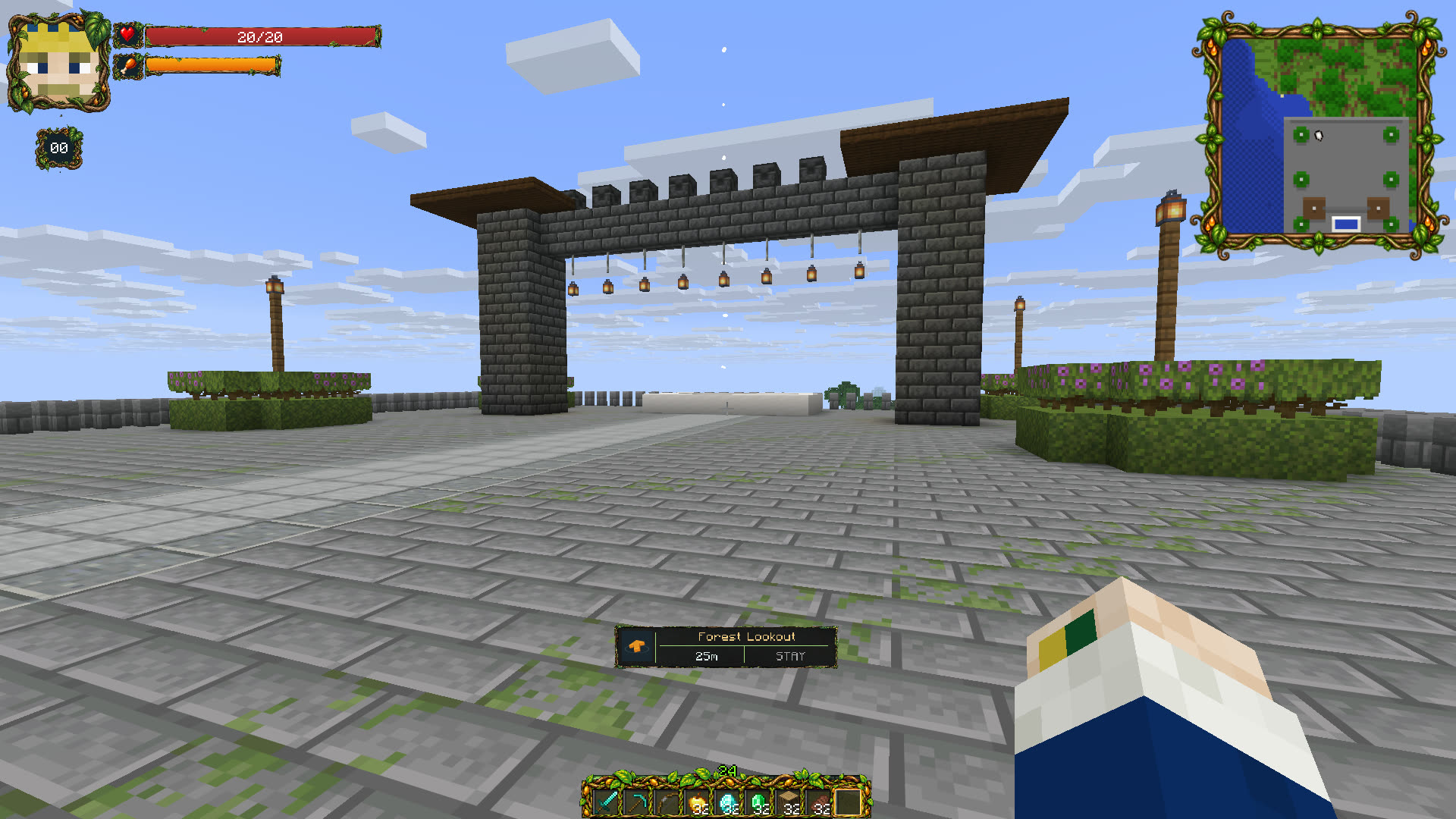 Wildwood player HUD, minimap and hotbar