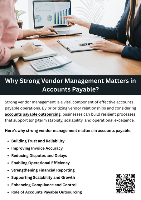 Strong vendor management is essential for efficient and accurate accounts payable operations. It improves trust, reduces errors, supports cash flow, and strengthens financial controls. By prioritizing vendor relationships and considering accounts payable outsourcing, businesses can build resilient processes that support long-term stability, scalability, and operational excellence. To know more visit here https://www.straighttalkcpas.com/accounts-payable-services