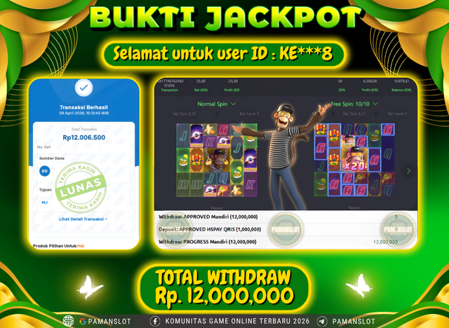 Selamat kepada Member PAMANSLOT Game Wild Ape #3258  : KE***8