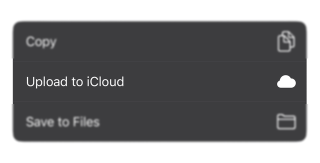 Share Sheet containing the Shortcut "Upload to iCloud"