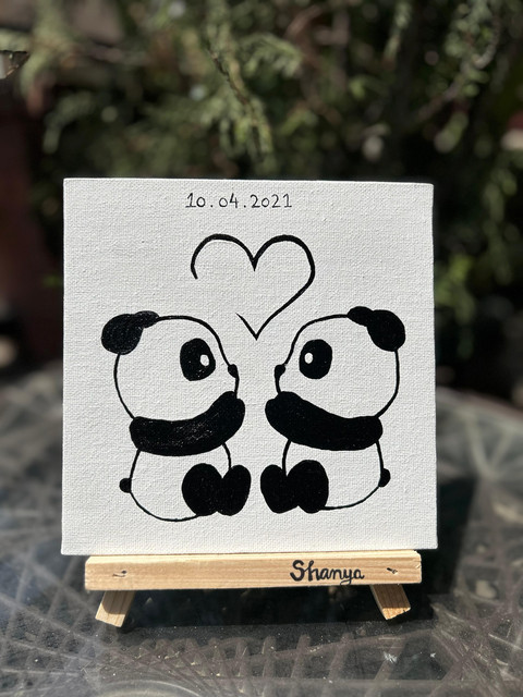 Cute Panda Couple Acrylic Painting