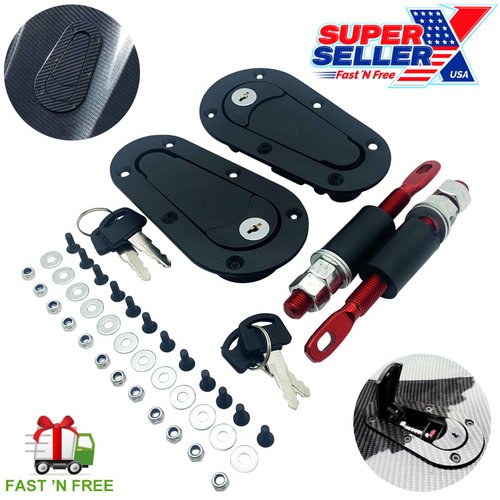 Quick Release Hood Pin Locking Latch Kit BLACK Universal Fit USA