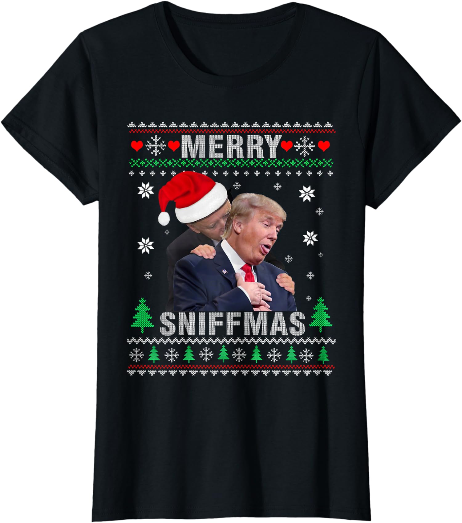 Merry Sniffmas Christmas Anti Biden Ugly Trump Ladies’ Crewneck T-Shirt