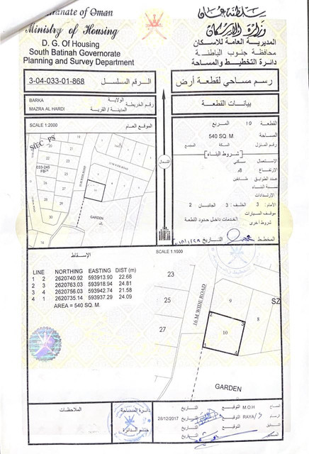 ارض سكنية مميزة في بركاء الحرادي رقم القطعة 10