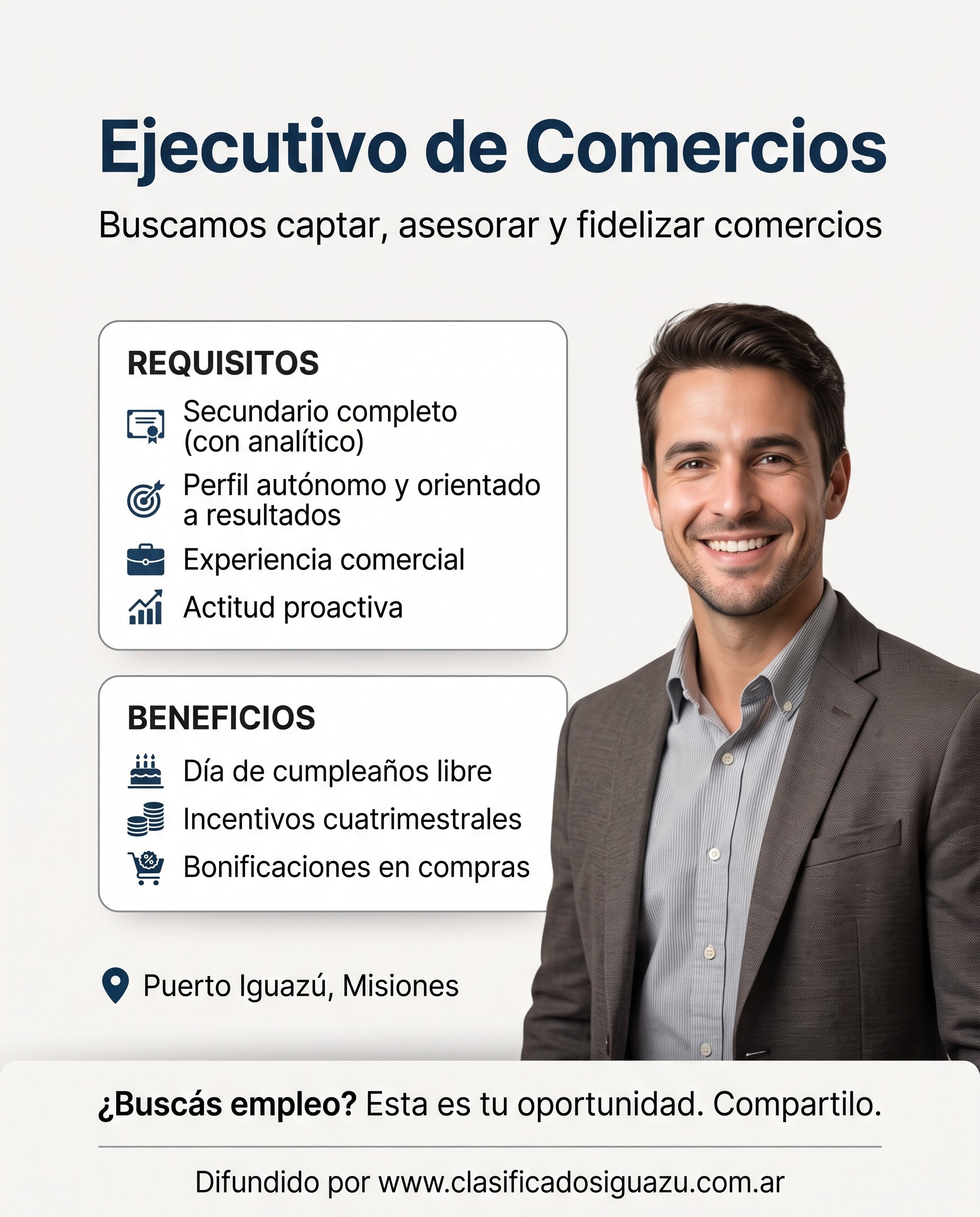 Se Busca Ejecutivo de Comercio en Puerto Iguazú
