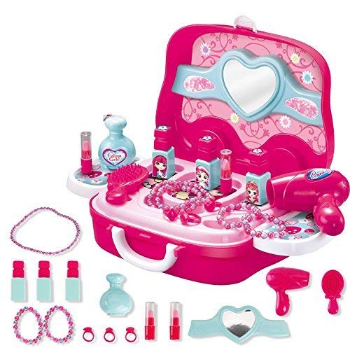 Beauty Makeup Pretend Play Toy Set for Girl with Makeup Accessories and Carry Suitcase