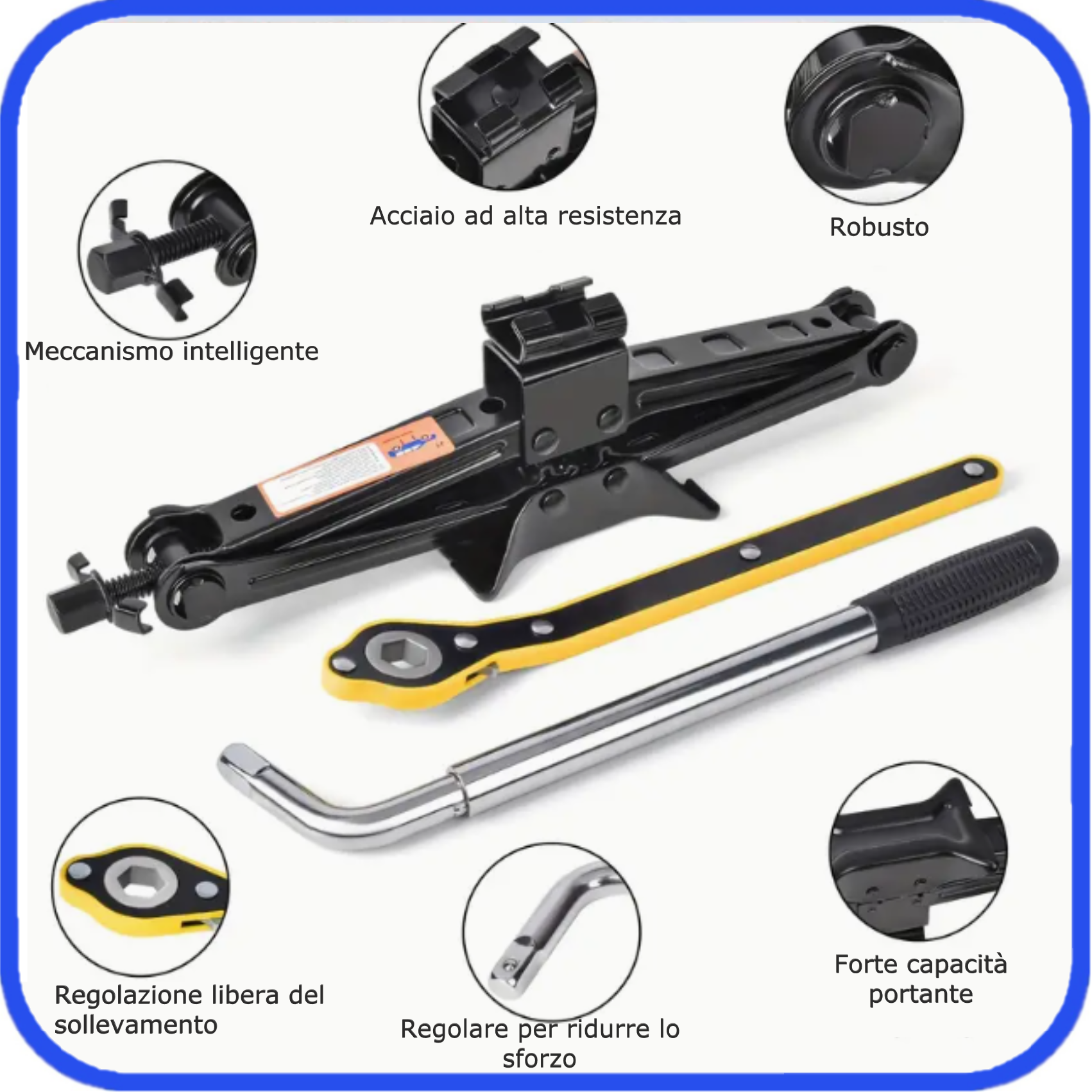 COMPATIBILE CON JEEP GRAND CHEROKEE KIT EMERGENZA AUTO CRIC A PANTOGRAFO CON BASE IN ACCIAIO E CHIAVE GIREVOLE + CHIAVE A CROCE PER SVITARE BULLONI CRICK PER SOLLEVAMENTO GOMME UNIVERSALE