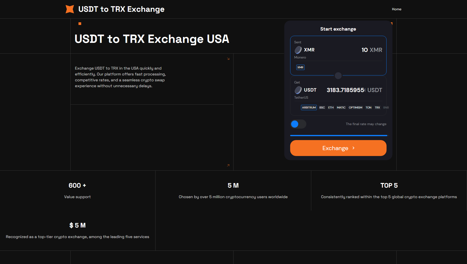 Stored capture of usdttotrx.exchange