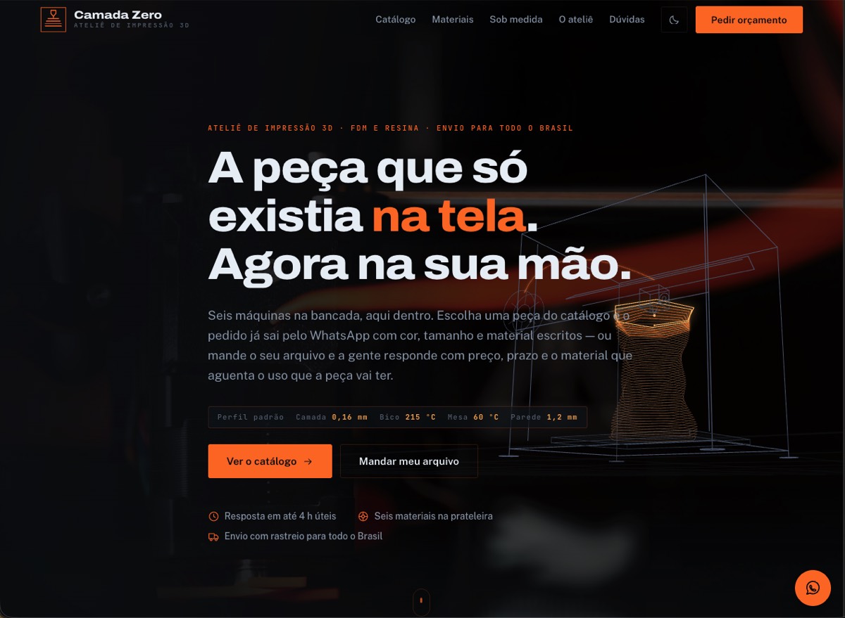 Loja de Impressão 3D — template com peças 3D girando