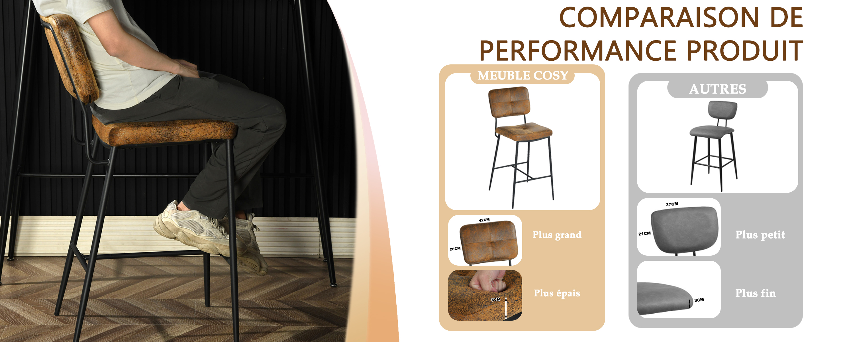 Comparaison des détails du tabouret KAROMI MEUBLES COSY