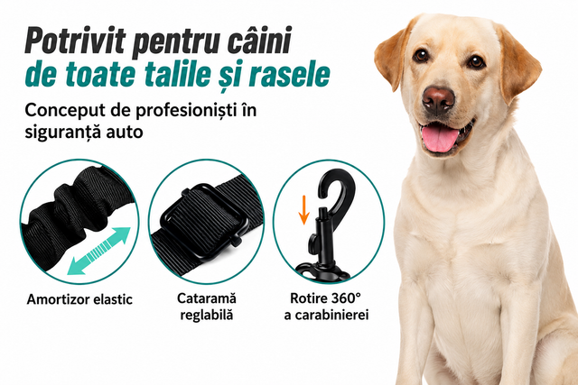 Centura auto pentru caini NextWave cu carabina rotativa - imagine 2