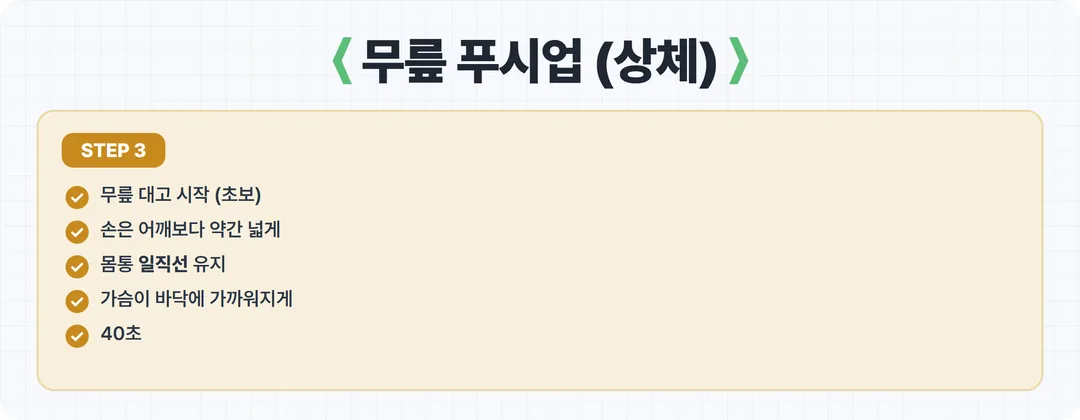 홈트 3단계 무릎 푸시업 카드