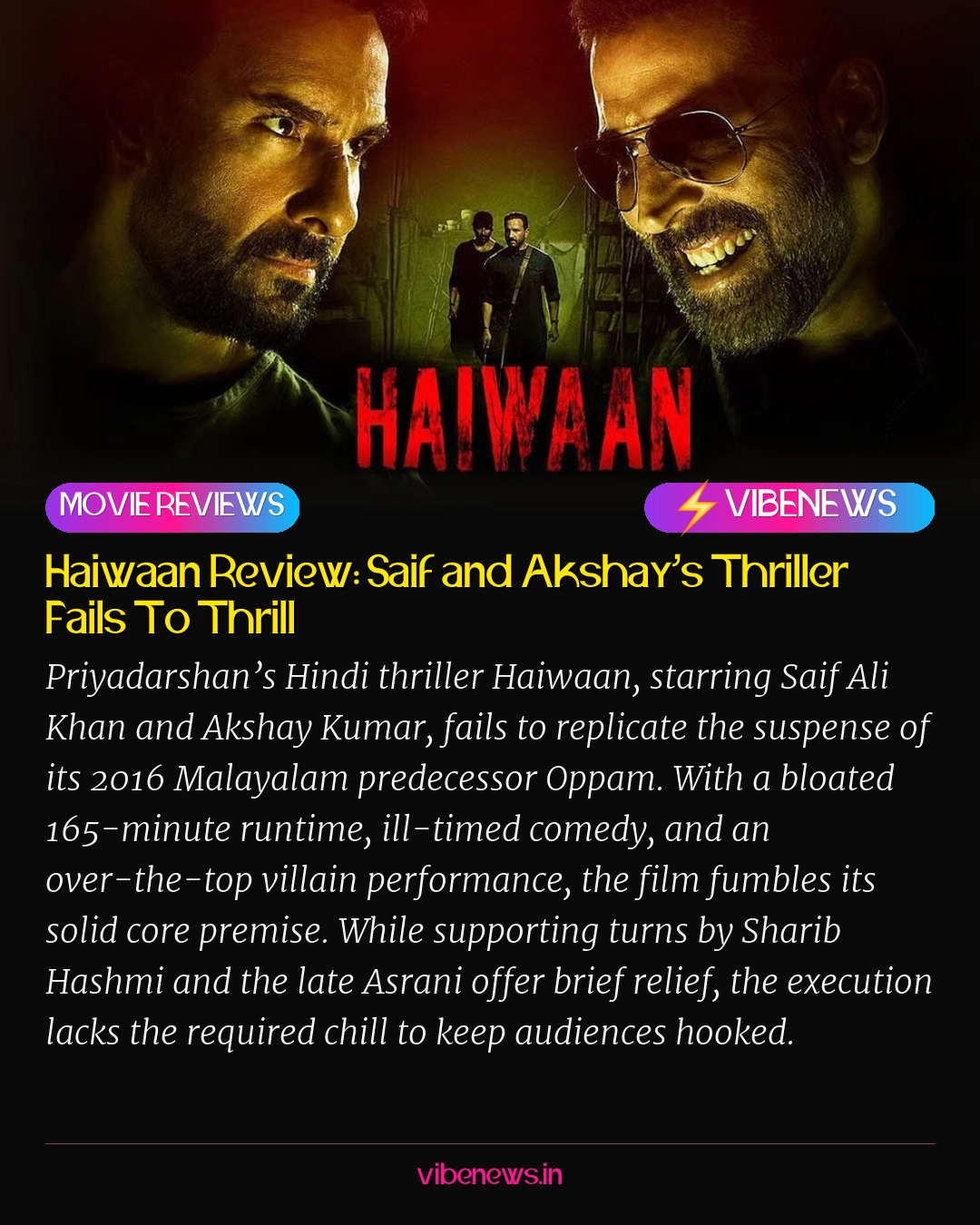 Haiwaan Review: Saif and Akshay’s Thriller Fails To Thrill