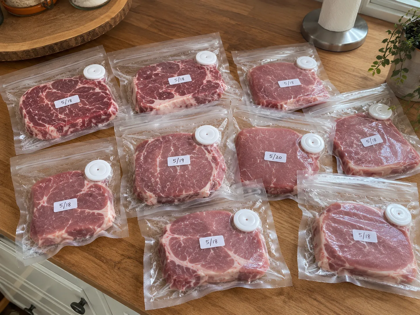 Meat portioned and vacuum sealed for the freezer
